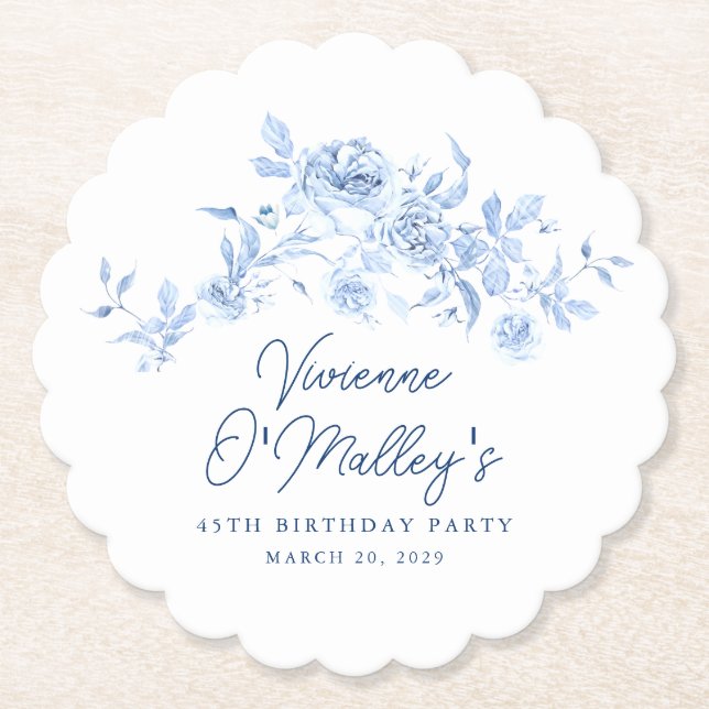 Dessous-de-verre En Papier 45th Birthday Party Blue Rose Floral Custom (Devant)