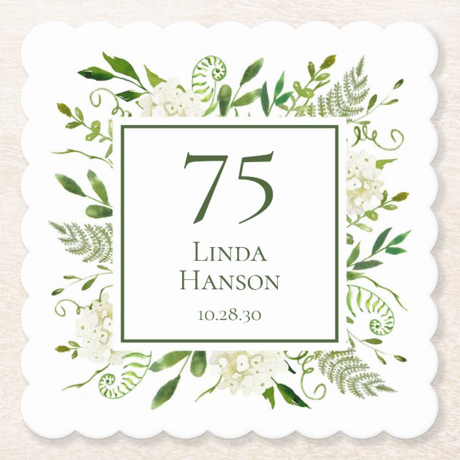 Dessous-de-verre En Papier 75e anniversaire Hydrangeas blanches (Devant)