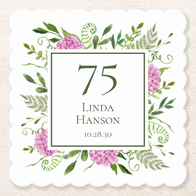 Dessous-de-verre En Papier 75e anniversaire Hydrangeas roses (Devant)