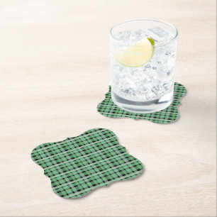 Dessous-de-verre En Papier à damiers Plaid Tartan Vert Grandes Sur Noir