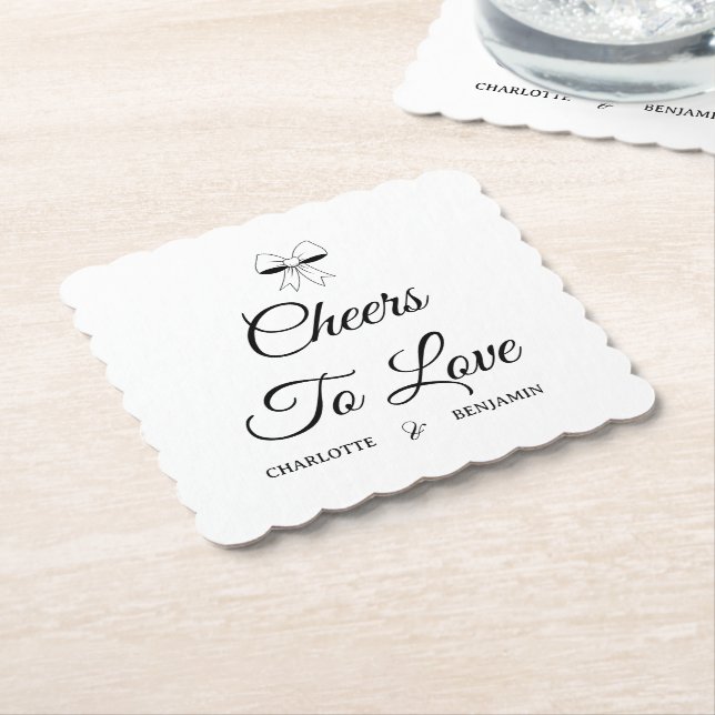 Dessous-de-verre En Papier À l'amour Burgundy Script Ivory Nœud Mariage (Incliné)