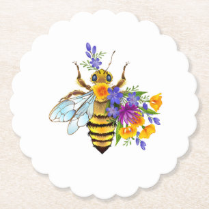 Dessous-de-verre En Papier Abeille à fleurs avec plantes sauvages