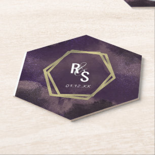 Dessous-de-verre En Papier Abstrait Dreams Purple Faux Gold Splash Mariage