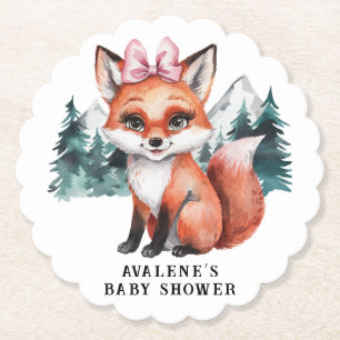 Dessous-de-verre En Papier Adorable bébé Fox Watercolor Baby shower fille