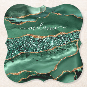 Dessous-de-verre En Papier Agate Green Gold Parties scintillant Geode Marbre 