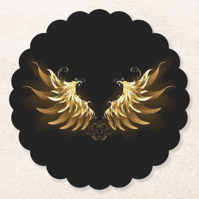 Dessous-de-verre En Papier Ailes d'Ange d'or sur arrière - plan noir (Devant)