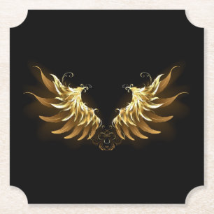 Dessous-de-verre En Papier Ailes d'Ange d'or sur arrière - plan noir