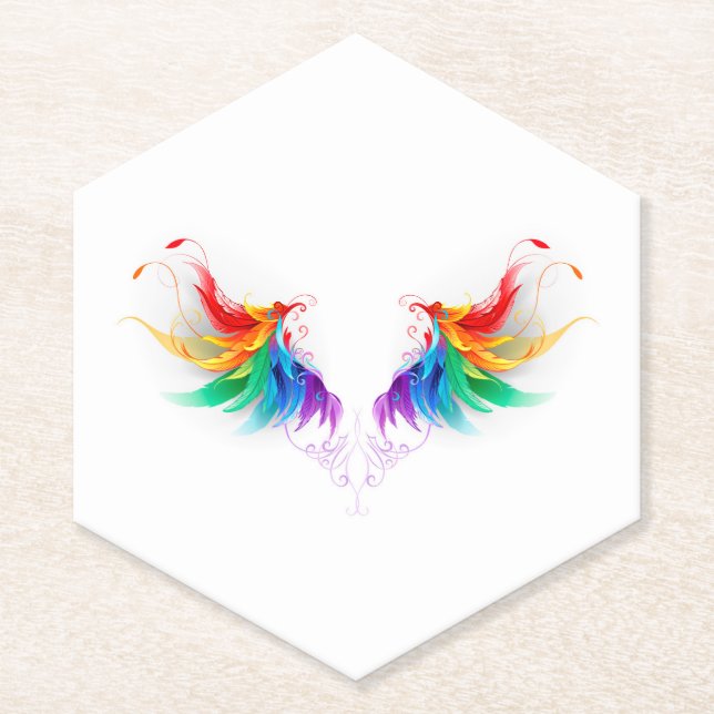 Dessous-de-verre En Papier Ailes fluffy arc-en-ciel (Devant)