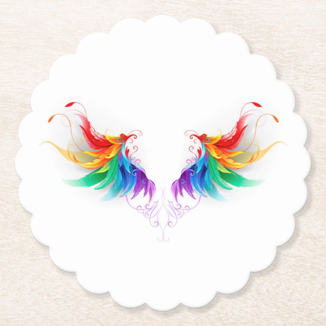 Dessous-de-verre En Papier Ailes fluffy arc-en-ciel (Devant)