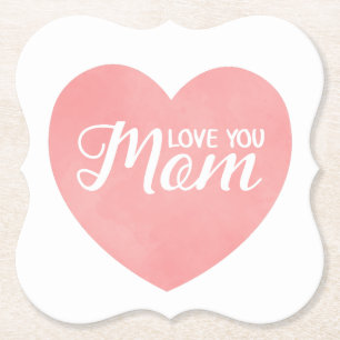 Dessous-de-verre En Papier Aimez-vous maman texte, le coeur rose du jour de l
