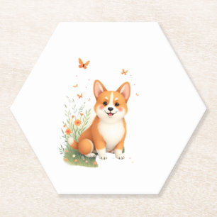 Dessous-de-verre En Papier Akita Chien avec Fleur et T-shirt Papillon