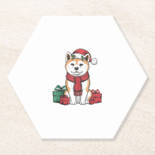 Dessous-de-verre En Papier Akita Chien Fêtes de Noël Père Noël Chien Noël