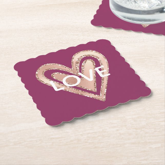 Dessous-de-verre En Papier Amour Magenta Blush Coeur rose (Incliné)