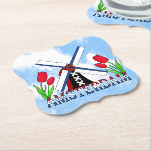 Dessous-de-verre En Papier Amsterdam Windmill Tulips Pays-Bas Dessous de verr