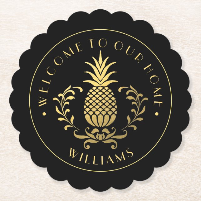 Dessous-de-verre En Papier Ananas | Avec Nom De Famille & Est. Date (Devant)
