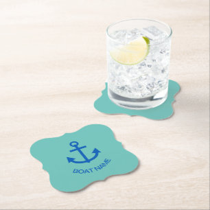 Dessous-de-verre En Papier Ancre Bleu Personnalisé Votre Nom De Bateau Sea Gr