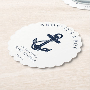 Dessous-de-verre En Papier Ancre nautique Baby shower garçon moderne personna