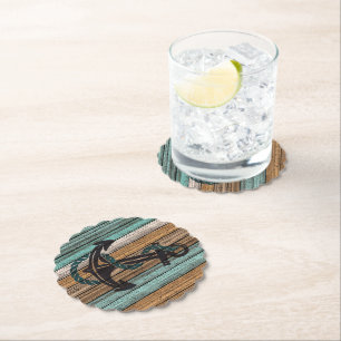 Dessous-de-verre En Papier Ancre vintage sur Motif en bois Patiné