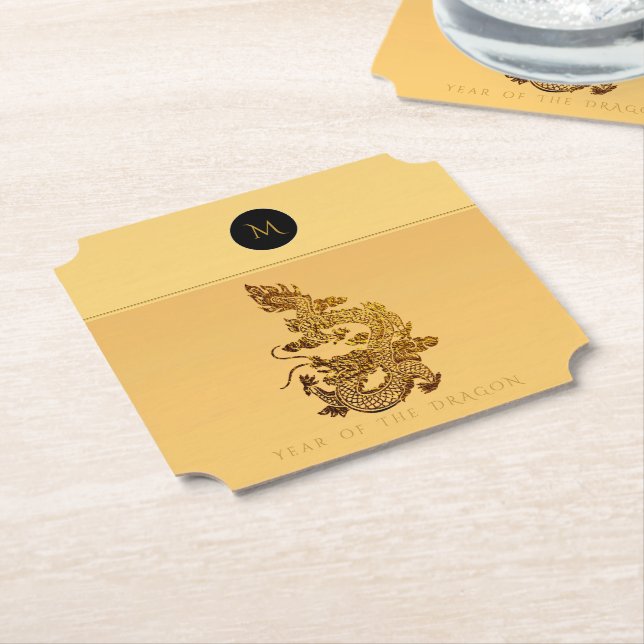 Dessous-de-verre En Papier Année Dragon Chinoise 2024 Élégant Monogramme PapC (Incliné)