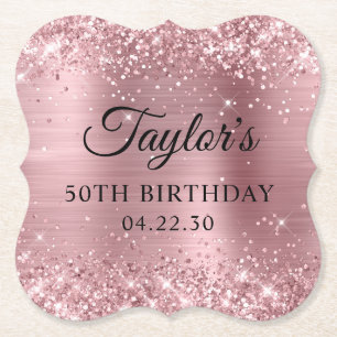 Dessous-de-verre En Papier Anniversaire de 50 ans en paillettes rose clair
