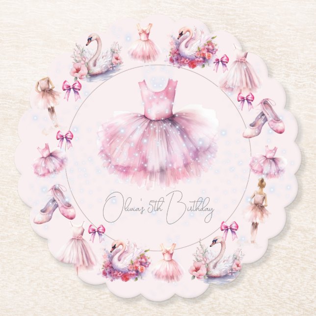 Dessous-de-verre En Papier Anniversaire de Ballerina rose personnalisée (Devant)