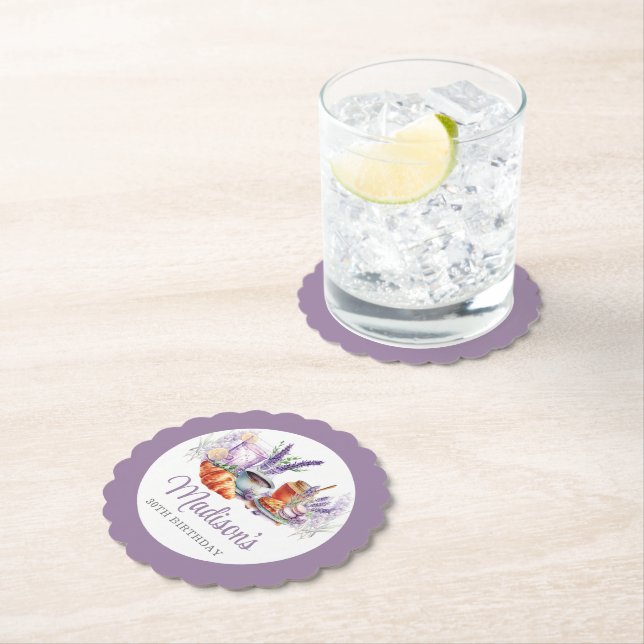 Dessous-de-verre En Papier Aquarelle Anniversaire Brunch Lavender personnalis (En situation)