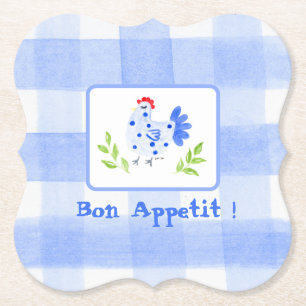 Dessous-de-verre En Papier Aquarelle bleu Hen Check Bon Appetit Set de table