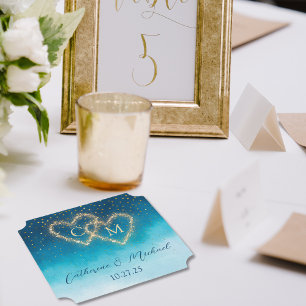 Dessous-de-verre En Papier Aquarelle Bleu Océan Vagues Avec Mariage Monogramm