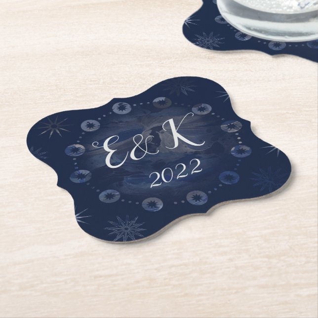 Dessous-de-verre En Papier Aquarelle céleste bleu foncé Ciel (Incliné)