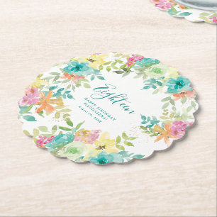 Dessous-de-verre En Papier Aquarelle d'été Floral Custom 18e anniversaire