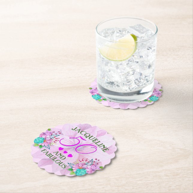 Dessous-de-verre En Papier Aquarelle Floral 50 et Fabulous (En situation)