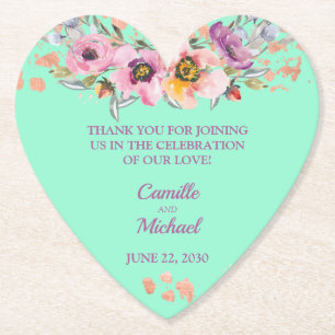 Dessous-de-verre En Papier Aquarelle Florale sur Neo Mint avec or Rose