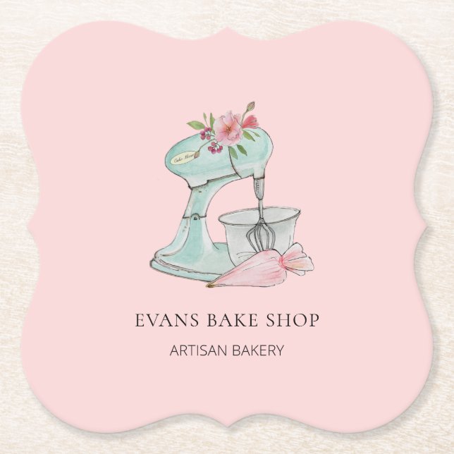 Dessous-de-verre En Papier Aquarelle Mélangeur cuisine boulangerie rose (Devant)