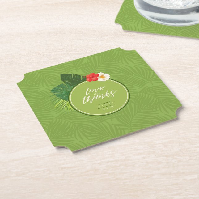 Dessous-de-verre En Papier Aquarelle Motif tropical Merci Green ID577 (Incliné)