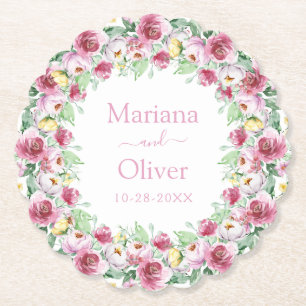 Dessous-de-verre En Papier Aquarelle rose Mariage floral