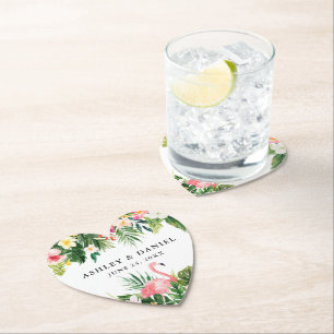 Dessous-de-verre En Papier Aquarelle Tropical Floral Flamant rose Mariage Coe