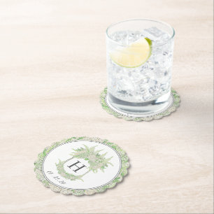 Dessous-de-verre En Papier Aquarelle Vert et Blanc Hydrangea Crest