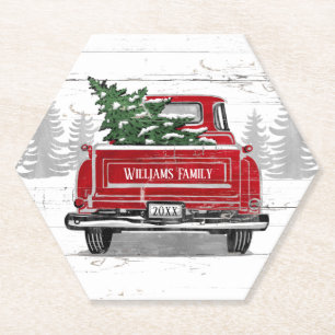 Dessous-de-verre En Papier Arbre de Noël du Camion rouge Vintage Nom russe
