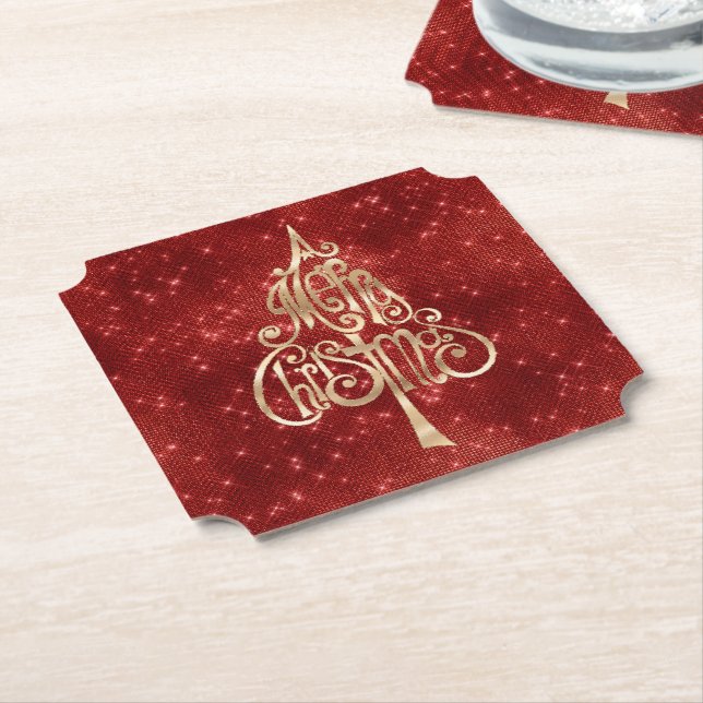 Dessous-de-verre En Papier Arbre de Noël rouge étincelle (Incliné)