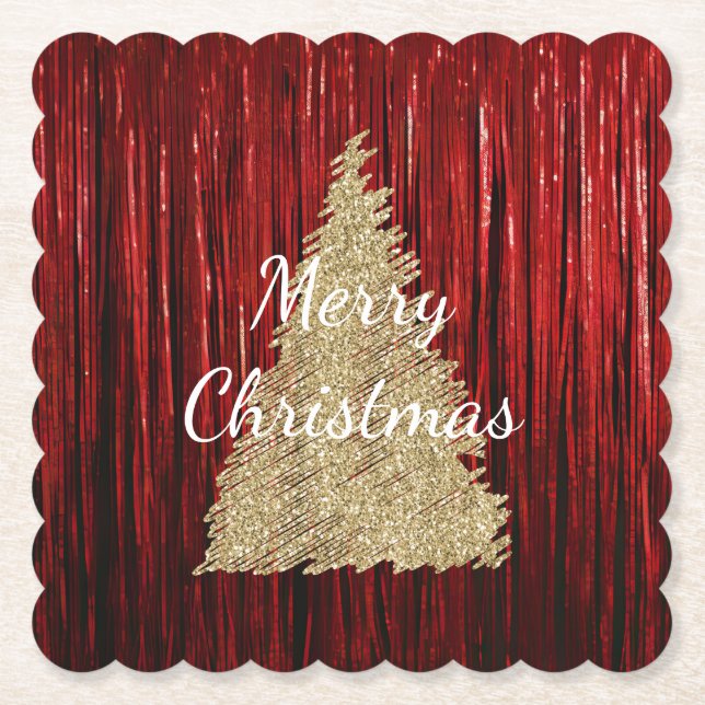 Dessous-de-verre En Papier Arbre de Noël Rouge Tinsel (Devant)