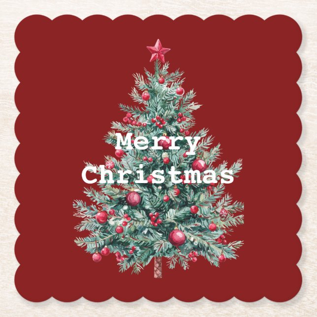 Dessous-de-verre En Papier Arbre de Noël Rouge Vert (Devant)