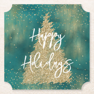 Dessous-de-verre En Papier Arbre de Noël turquoise Parties scintillant verte 