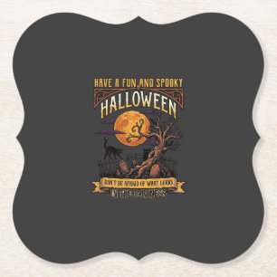 Dessous-de-verre En Papier Arbre effrayant Halloween pleine lune chat noir ci