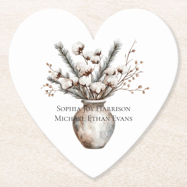 Dessous-de-verre En Papier Arbre Fleurissant Blanc Romantique en Vase Mariage (Devant)