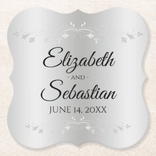 Dessous-de-verre En Papier Argent Gradient Élégant Vintage Flourish Mariage