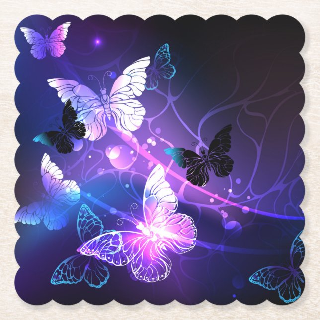 Dessous-de-verre En Papier Arrière - plan avec papillons de nuit (Devant)