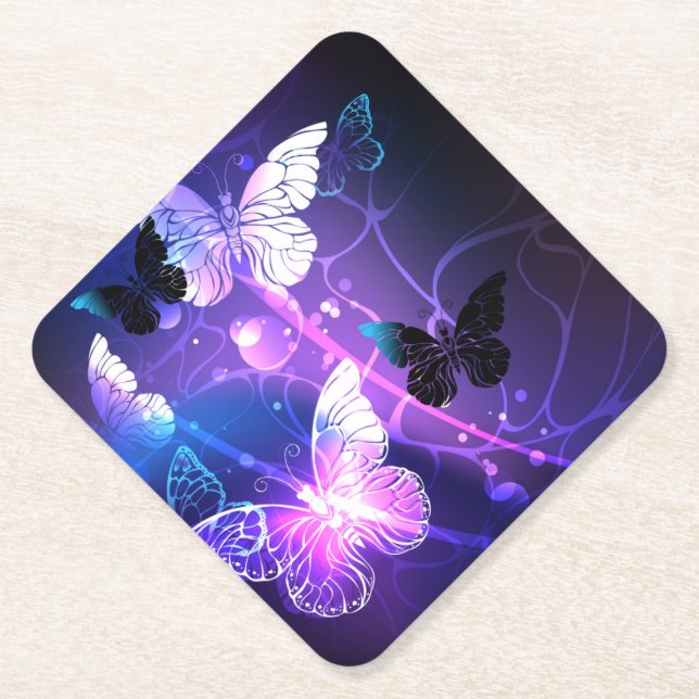 Dessous-de-verre En Papier Arrière - plan avec papillons de nuit (Devant)