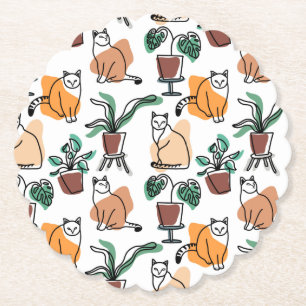 Dessous-de-verre En Papier Art de trait dessin chats et fleurs