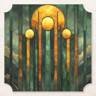 Dessous-de-verre En Papier Art Déco Turquoise Green Gold Sun