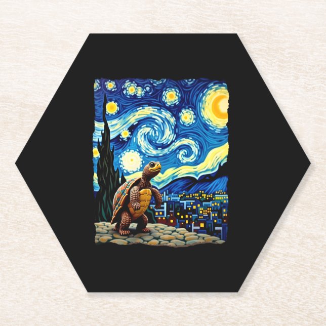 Dessous-de-verre En Papier Artistic Turtle Shirt  Starry Night Turtle (2) (Devant)